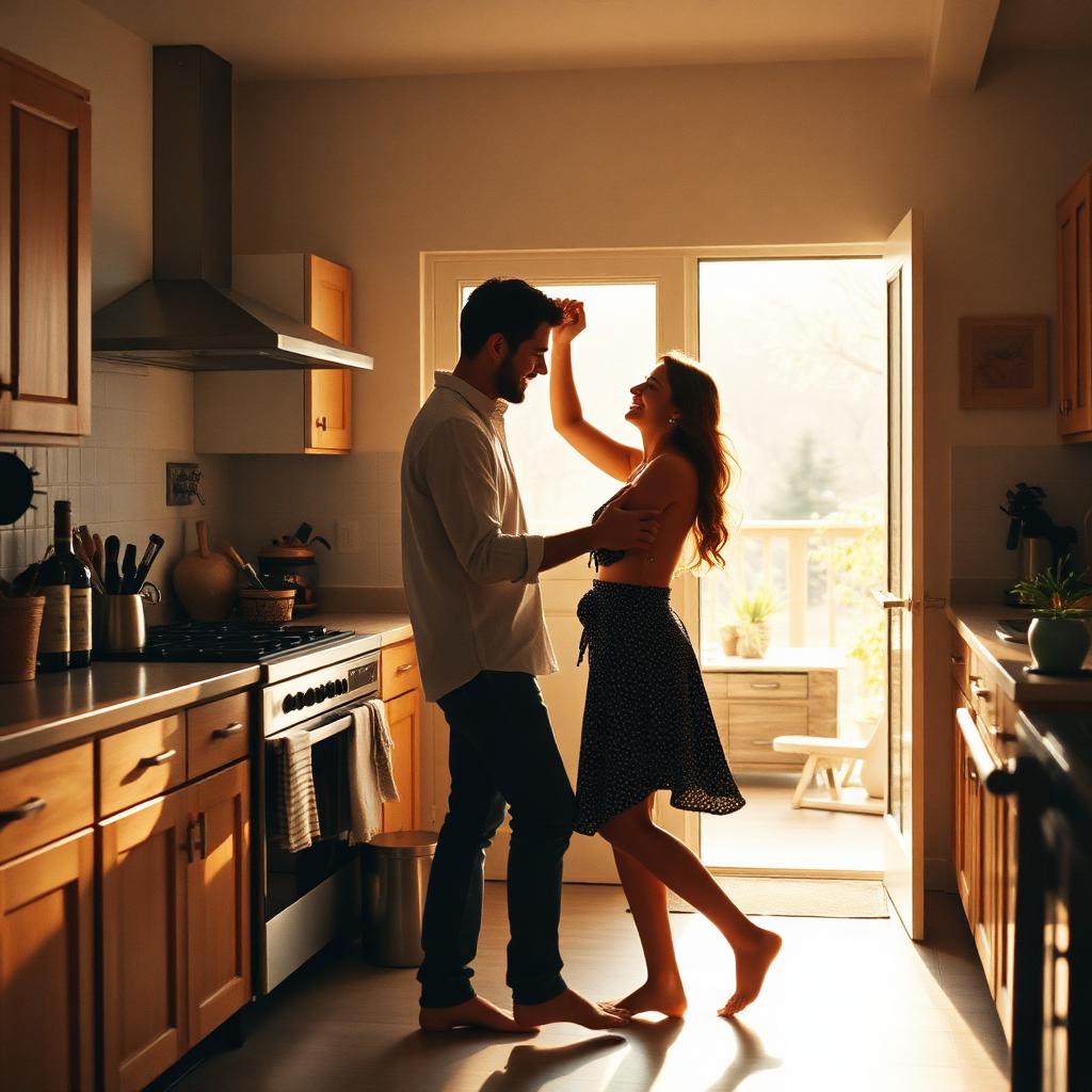 Domingos bailando en la cocina.